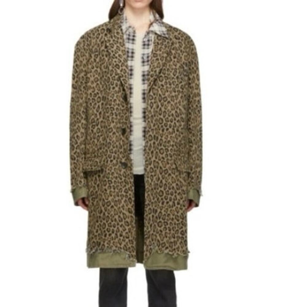 R13 Tan and Black Leopard Oversized Shredded Coat